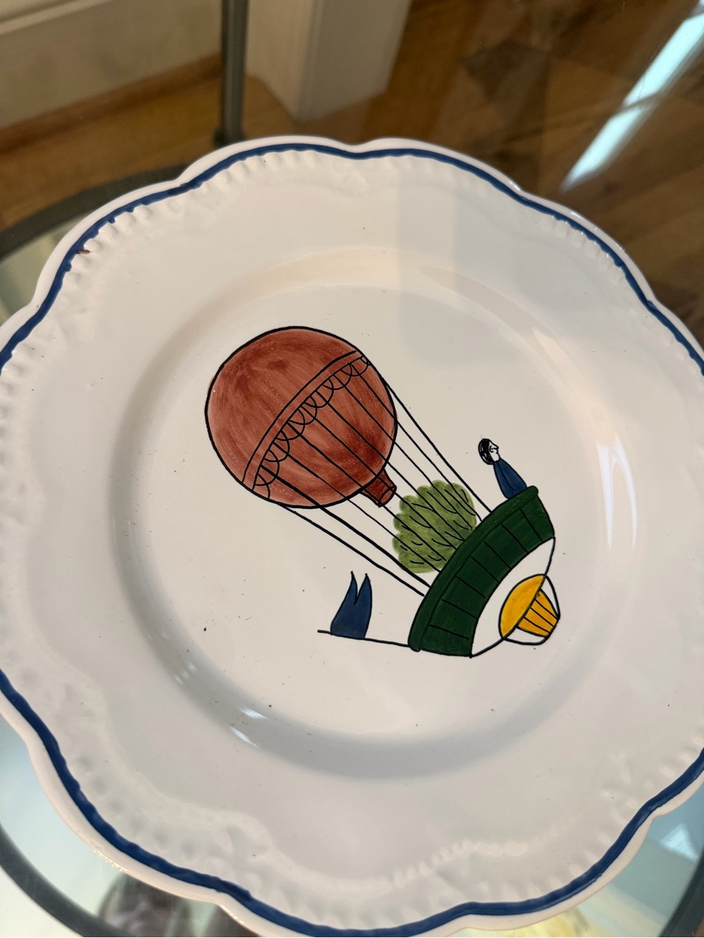 Hand-Painted Hot Air Balloon Decorative Dinner Plate - White